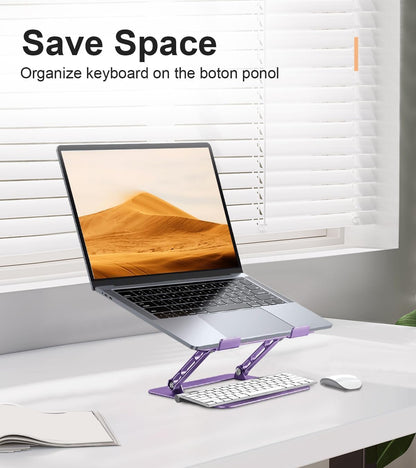 Adjustable Laptop Stand for Desk,Portable Laptop Stand Holder and Riser,Foldable Aluminum Notebook Computer Stands for MacBook Air Pro HP Lenovo Dell Samsung Chromebook, 10-15.6 inch, Purple