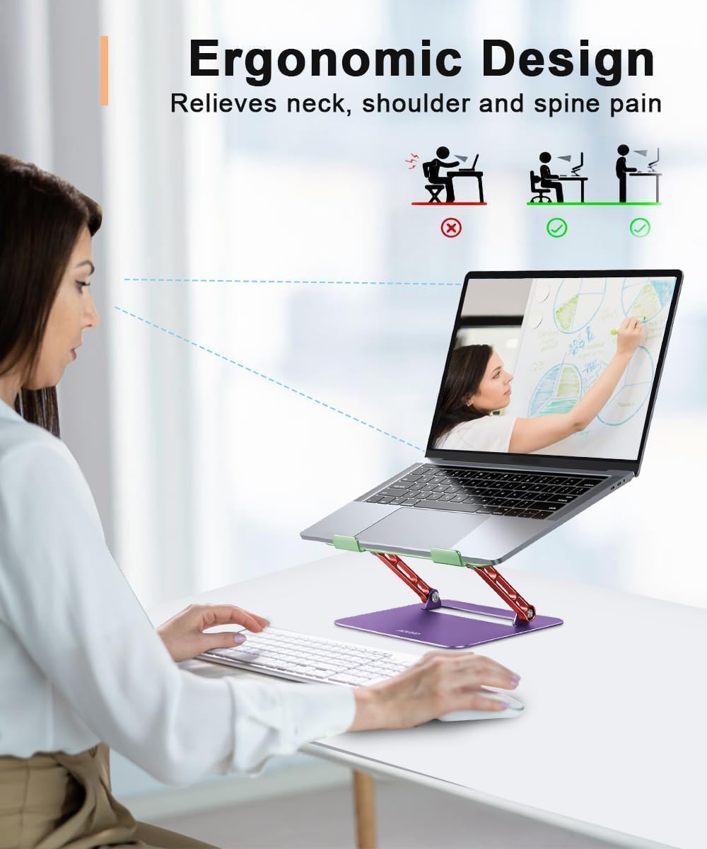 Adjustable Laptop Stand for Desk,Portable Laptop Stand Holder and Riser,Foldable Aluminum Notebook Computer Stands for MacBook Air Pro HP Lenovo Dell Samsung Chromebook, 10-15.6 inch, Purple
