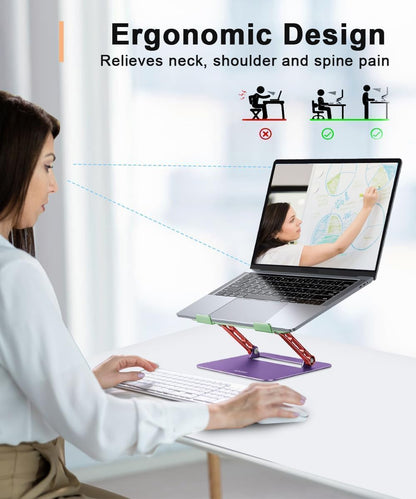 Adjustable Laptop Stand for Desk,Portable Laptop Stand Holder and Riser,Foldable Aluminum Notebook Computer Stands for MacBook Air Pro HP Lenovo Dell Samsung Chromebook, 10-15.6 inch, Purple
