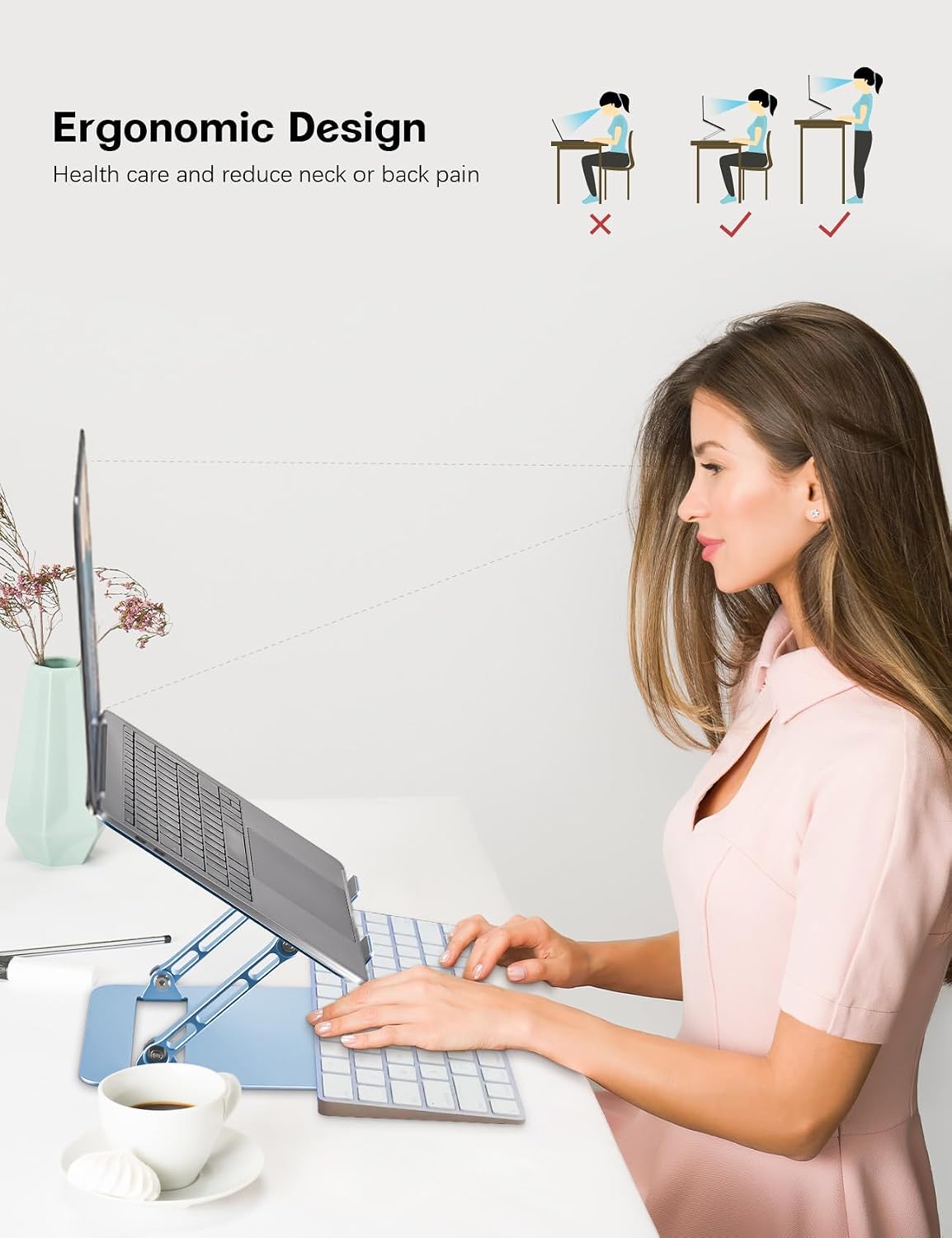 Adjustable Laptop Stand for Desk,Portable Laptop Stand Holder and Riser,Foldable Aluminum Notebook Computer Stands for MacBook Air Pro HP Lenovo Dell Samsung Chromebook, 10-15.6 inch, Purple