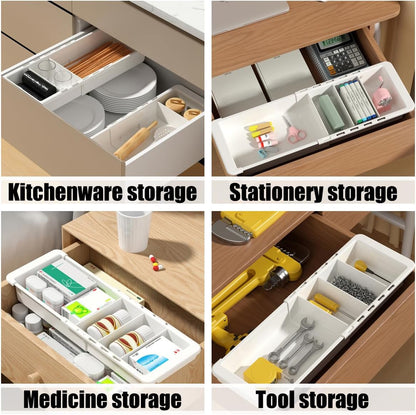 Expandable Drawer Organizer, 2 PCS Adjustable Drawer Organizer Trays, Drawer Dividers Organizers and Storage For Office Supplies, Pens, Makeup,Utensils, Tools, Flatware and Junks, White