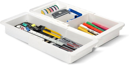 Expandable Drawer Organizer, 2 PCS Adjustable Drawer Organizer Trays, Drawer Dividers Organizers and Storage For Office Supplies, Pens, Makeup,Utensils, Tools, Flatware and Junks, White