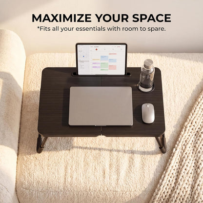 23.4" Foldable Lap Desk Bed Table with Cup Holder Tray Black