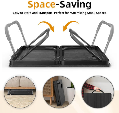 23.4" Foldable Lap Desk Bed Table with Cup Holder Tray Black