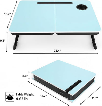 23.4" Foldable Lap Desk Bed Table with Cup Holder Tray Black