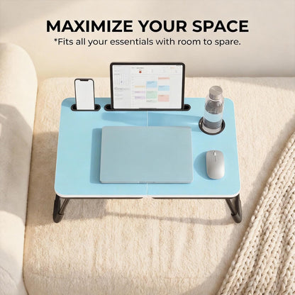 23.4" Foldable Lap Desk Bed Table with Cup Holder Tray Black