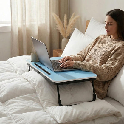 23.4" Foldable Lap Desk Bed Table with Cup Holder Tray Black