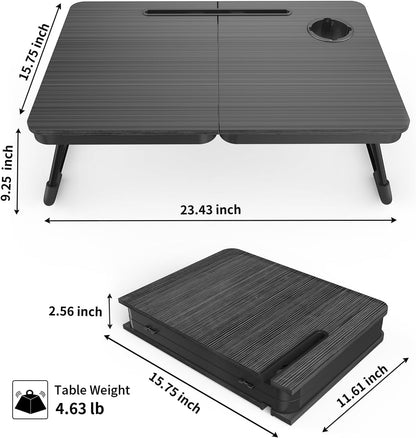 23.4" Foldable Lap Desk Bed Table with Cup Holder Tray Black