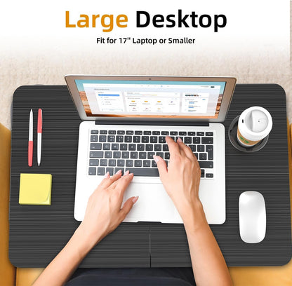 23.4" Foldable Lap Desk Bed Table with Cup Holder Tray Black