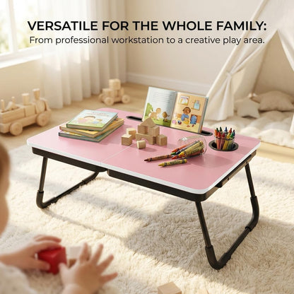 23.4" Foldable Lap Desk Bed Table with Cup Holder Tray Black