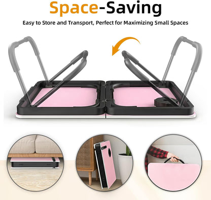 23.4" Foldable Lap Desk Bed Table with Cup Holder Tray Black