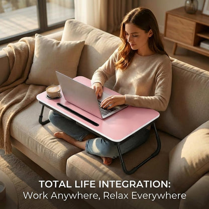 23.4" Foldable Lap Desk Bed Table with Cup Holder Tray Black