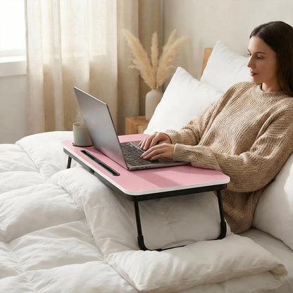 23.4" Foldable Lap Desk Bed Table with Cup Holder Tray Black