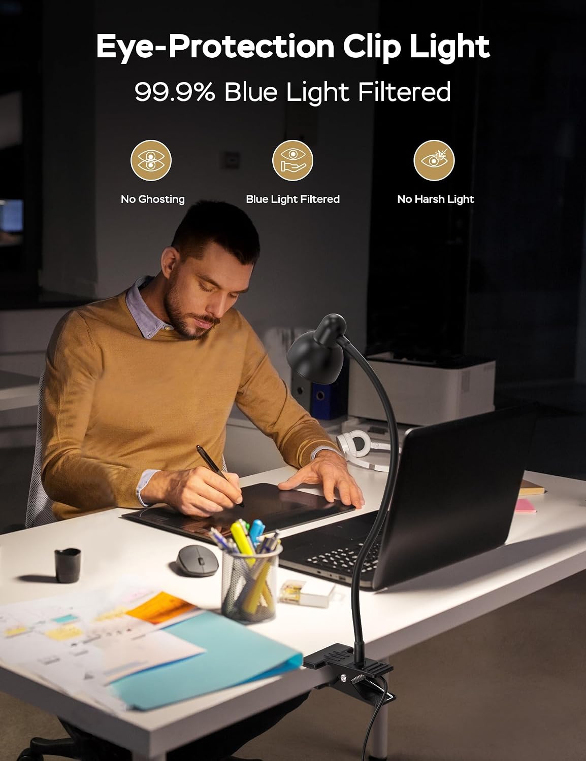 Clip-on Reading Light - 3 Color Modes, 10 Dimmable Brightness,Black