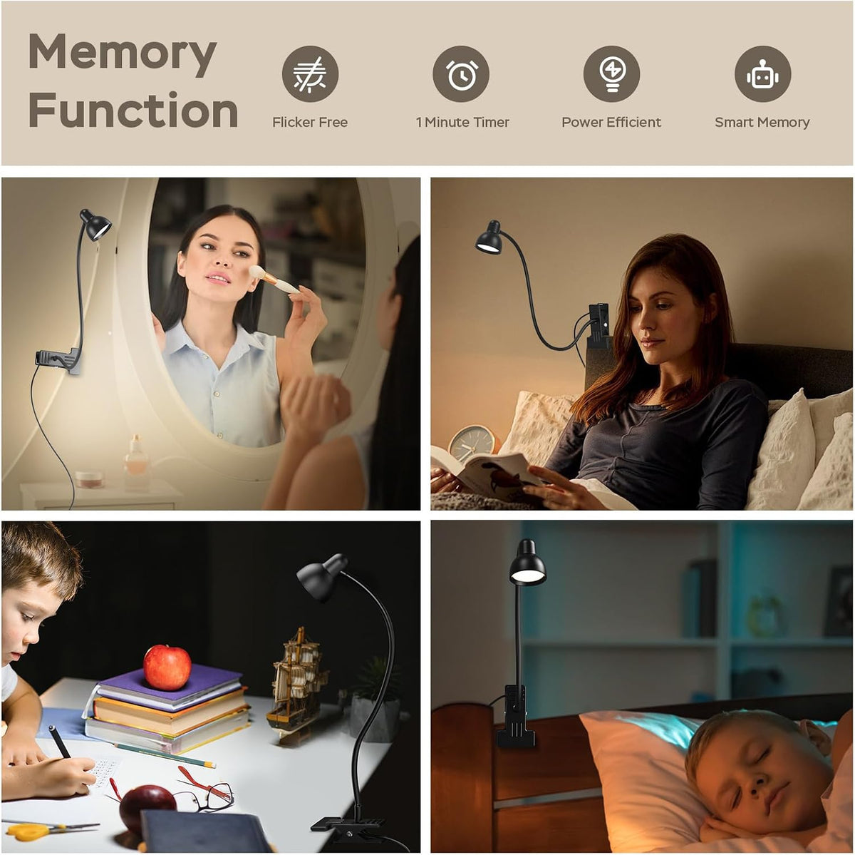 Clip-on Reading Light - 3 Color Modes, 10 Dimmable Brightness,Black