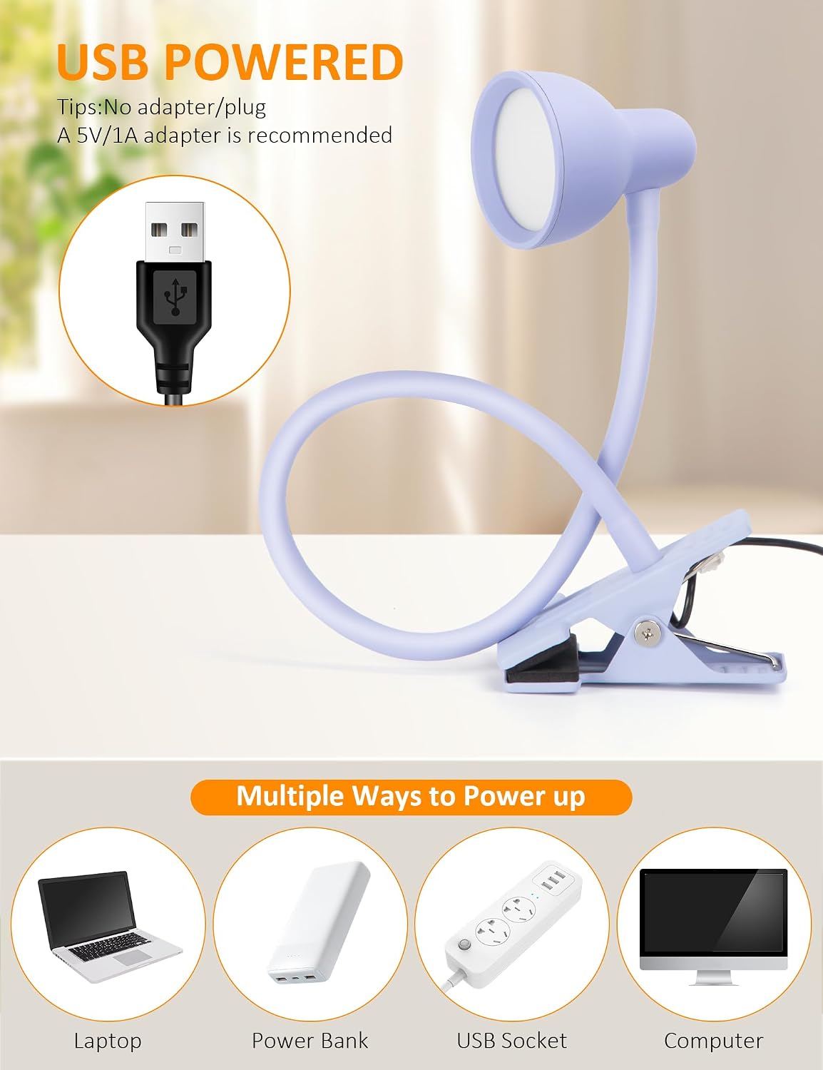 Clip-on Reading Light - 3 Color Modes, 10 Dimmable Brightness,Black