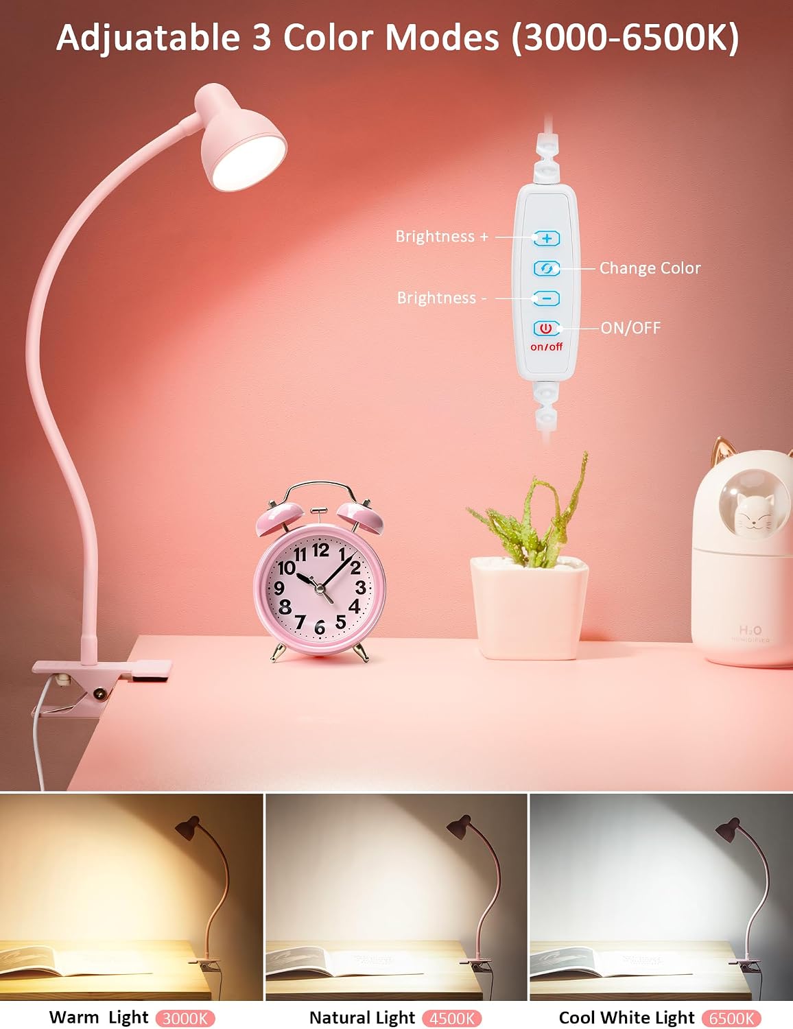 Clip-on Reading Light - 3 Color Modes, 10 Dimmable Brightness,Black