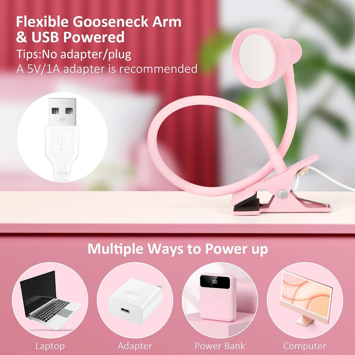 Clip-on Reading Light - 3 Color Modes, 10 Dimmable Brightness,Black