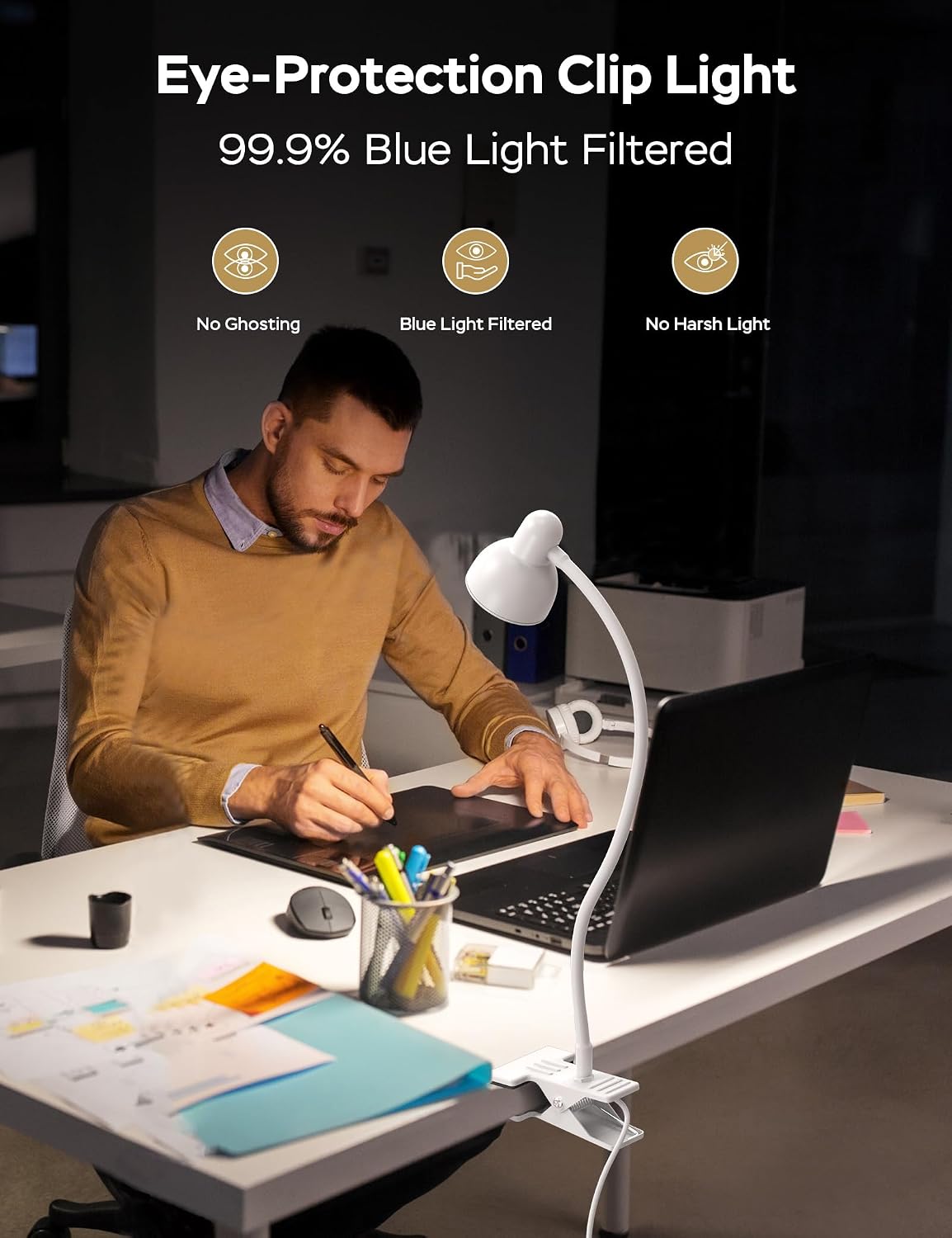 Clip-on Reading Light - 3 Color Modes, 10 Dimmable Brightness,Black
