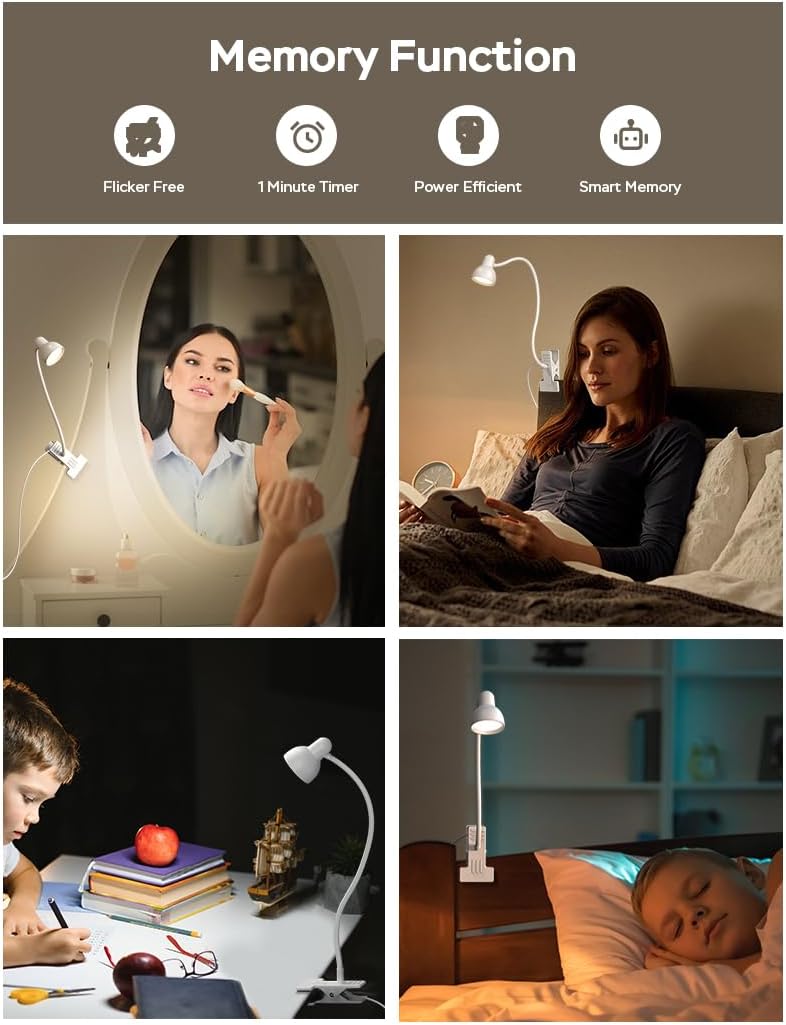 Clip-on Reading Light - 3 Color Modes, 10 Dimmable Brightness,Black