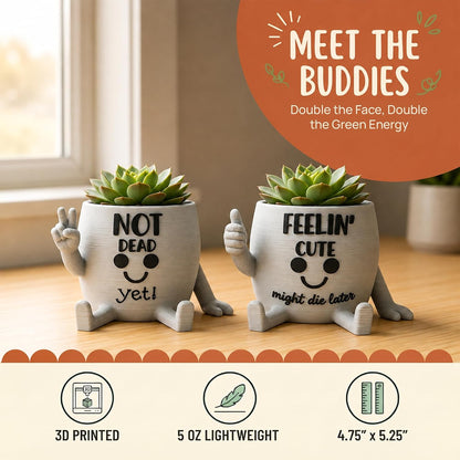 Funny Face Indoor Head Planter Pot, 3D Printed, Unique Small Succulent Flower Pot, Cute Cactus Planter, Indoor Home Decor, Office Desk Plant Pot, Novelty Gardening Gift Set