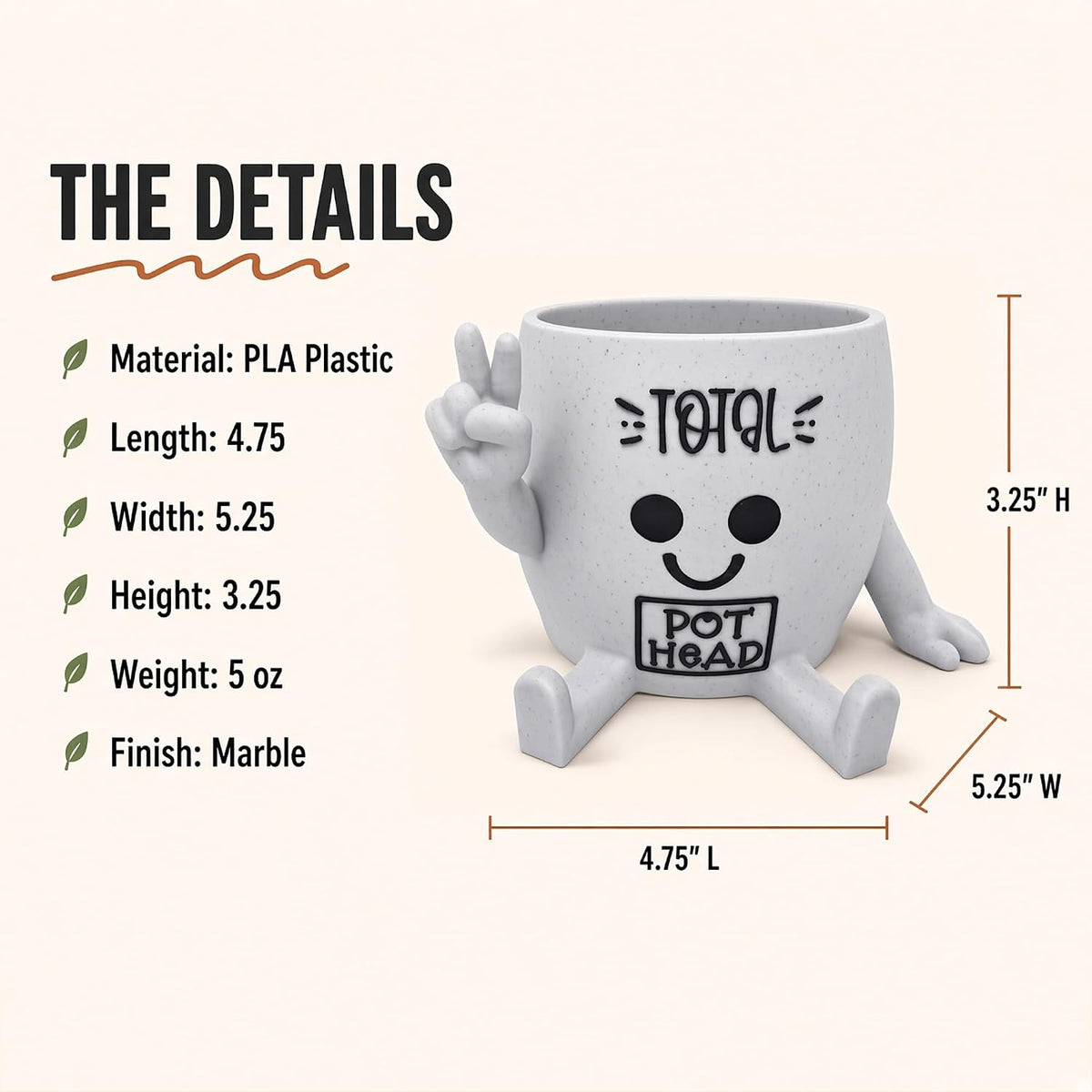 Funny Face Indoor Head Planter Pot, 3D Printed, Unique Small Succulent Flower Pot, Cute Cactus Planter, Indoor Home Decor, Office Desk Plant Pot, Novelty Gardening Gift Set