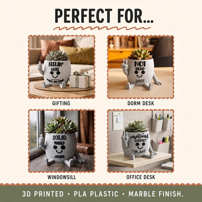 Funny Face Indoor Head Planter Pot, 3D Printed, Unique Small Succulent Flower Pot, Cute Cactus Planter, Indoor Home Decor, Office Desk Plant Pot, Novelty Gardening Gift Set
