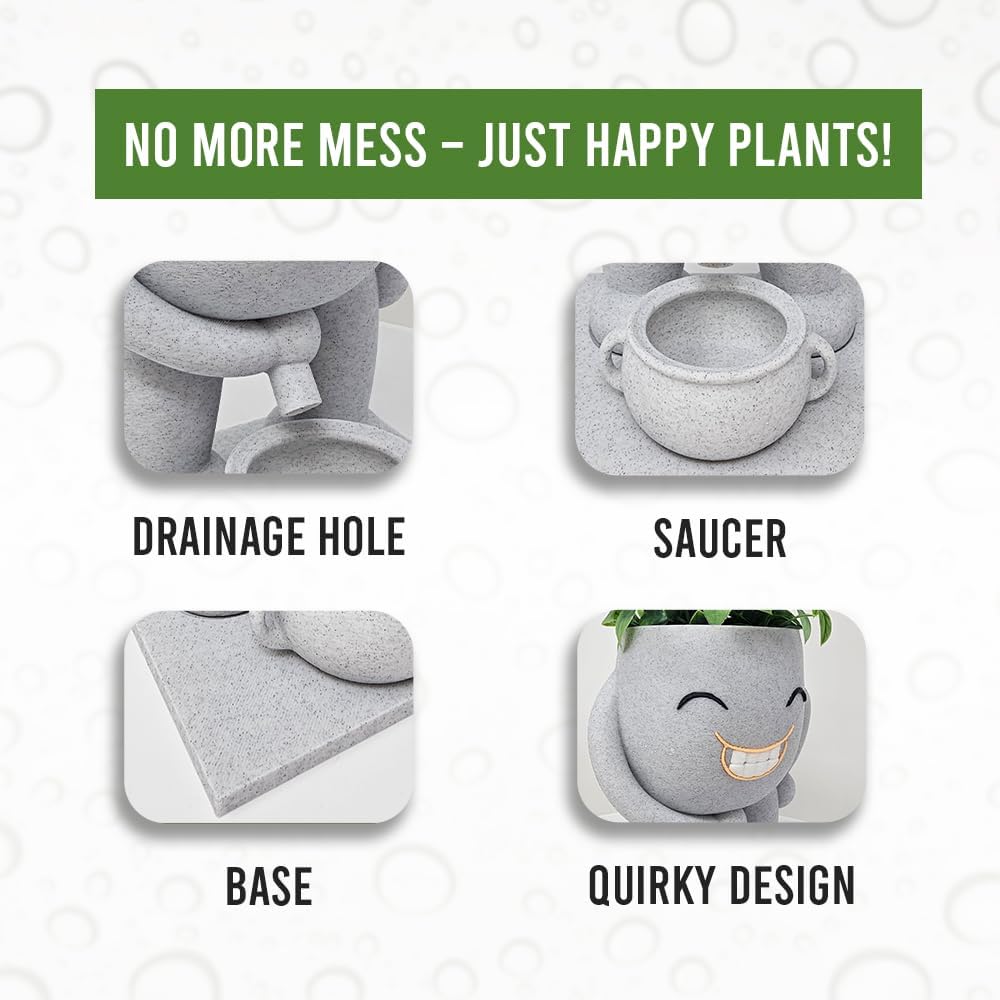 Funny Face Indoor Head Planter Pot, 3D Printed, Unique Small Succulent Flower Pot, Cute Cactus Planter, Indoor Home Decor, Office Desk Plant Pot, Novelty Gardening Gift Set