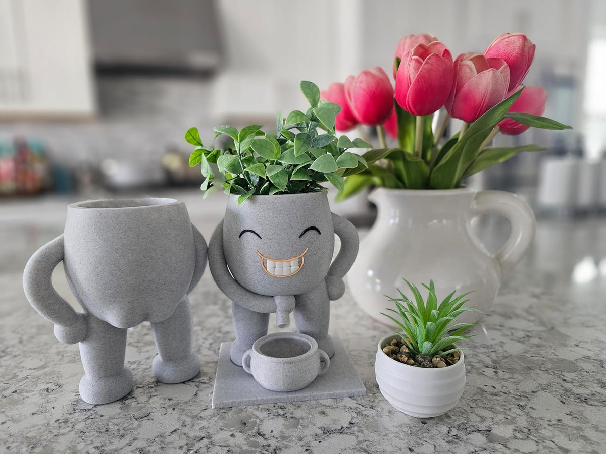 Funny Face Indoor Head Planter Pot, 3D Printed, Unique Small Succulent Flower Pot, Cute Cactus Planter, Indoor Home Decor, Office Desk Plant Pot, Novelty Gardening Gift Set