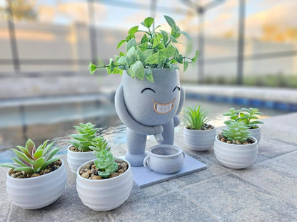 Funny Face Indoor Head Planter Pot, 3D Printed, Unique Small Succulent Flower Pot, Cute Cactus Planter, Indoor Home Decor, Office Desk Plant Pot, Novelty Gardening Gift Set