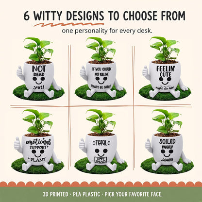 Funny Face Indoor Head Planter Pot, 3D Printed, Unique Small Succulent Flower Pot, Cute Cactus Planter, Indoor Home Decor, Office Desk Plant Pot, Novelty Gardening Gift Set