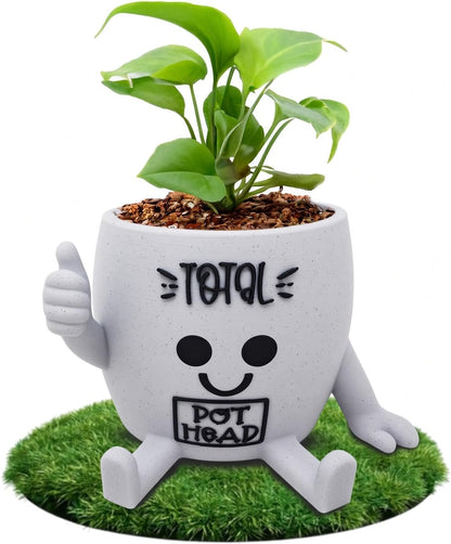 Funny Face Indoor Head Planter Pot, 3D Printed, Unique Small Succulent Flower Pot, Cute Cactus Planter, Indoor Home Decor, Office Desk Plant Pot, Novelty Gardening Gift Set