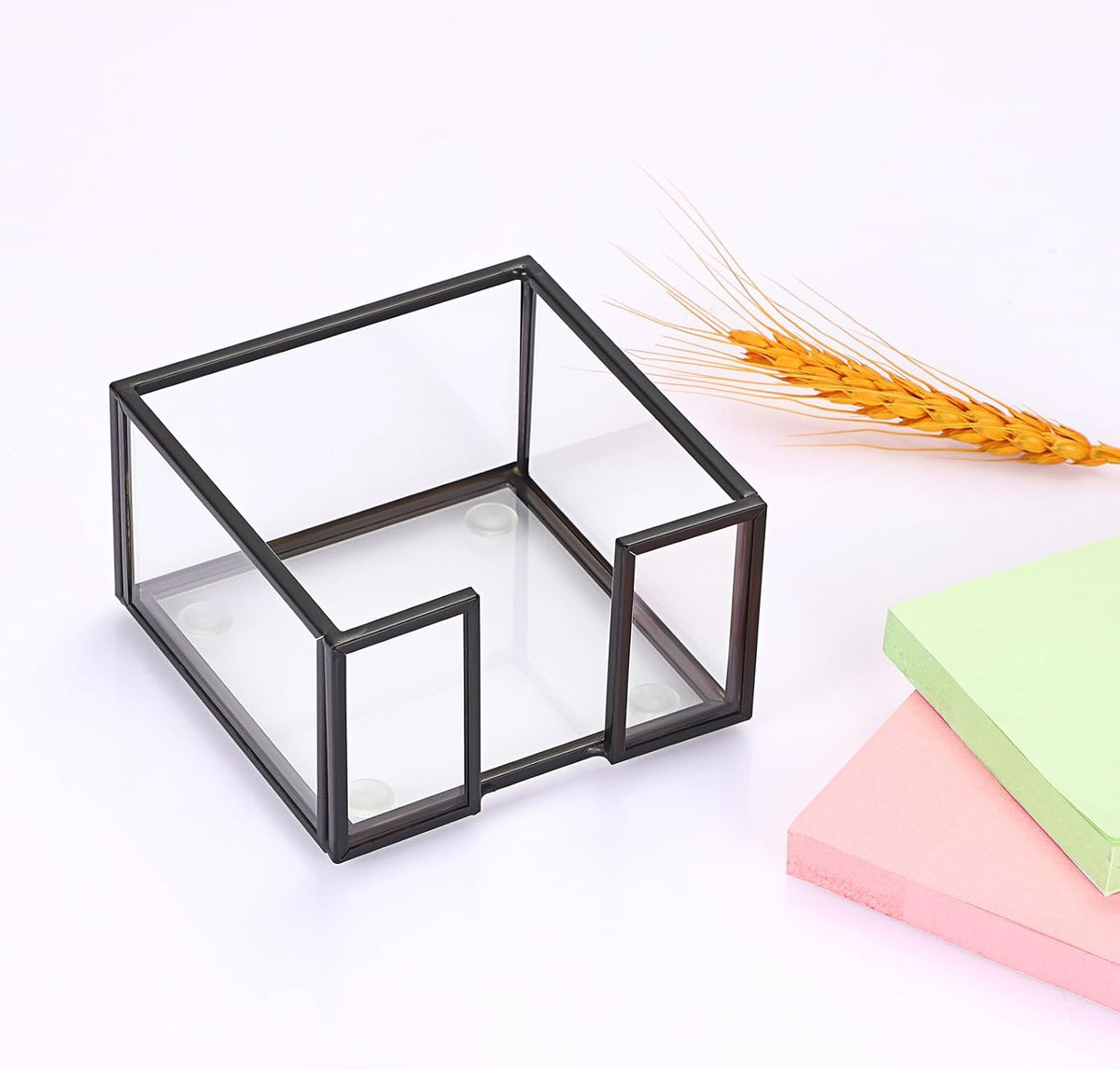 Metal Glass Sticky Note Holder for 3x3 Inch Sticky Notes