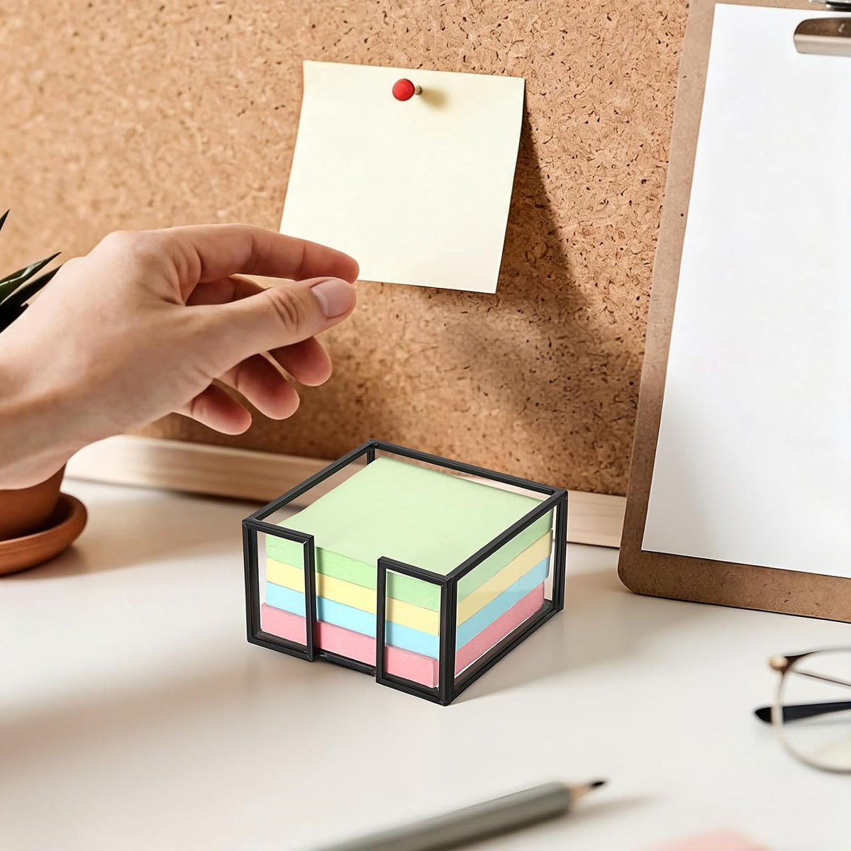 Metal Glass Sticky Note Holder for 3x3 Inch Sticky Notes