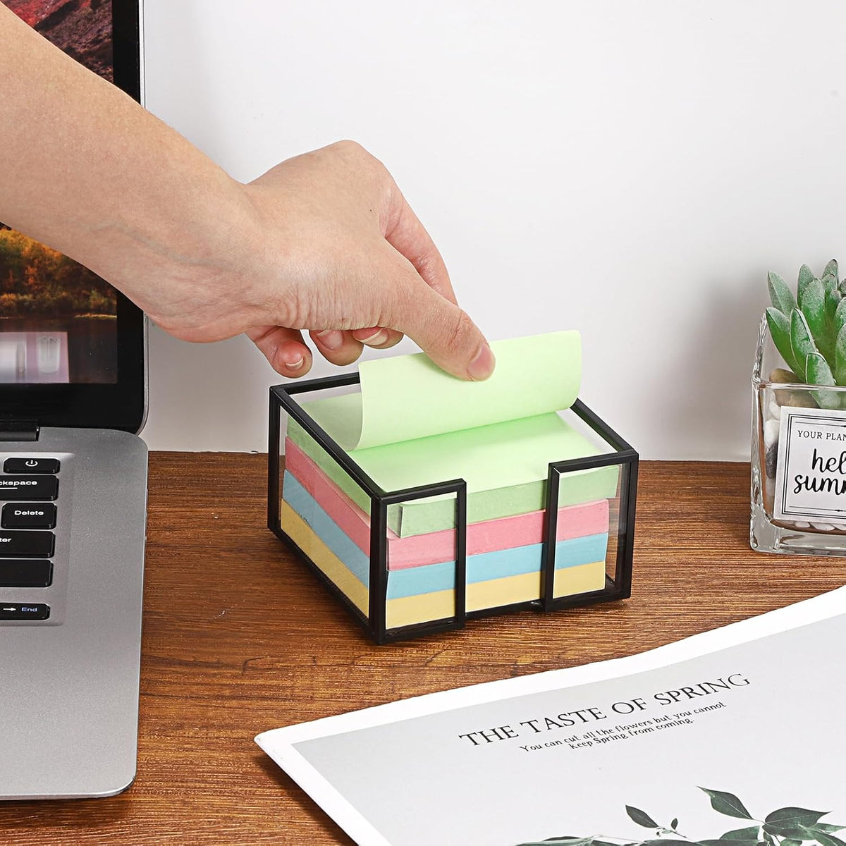 Metal Glass Sticky Note Holder for 3x3 Inch Sticky Notes