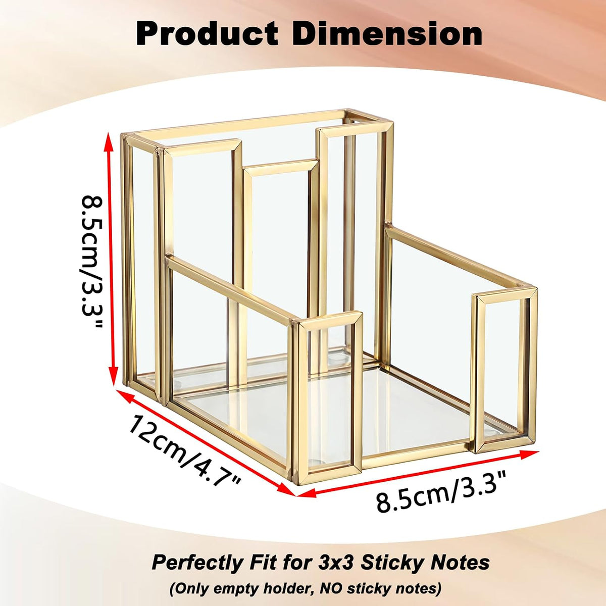 Metal Glass Sticky Note Holder for 3x3 Inch Sticky Notes