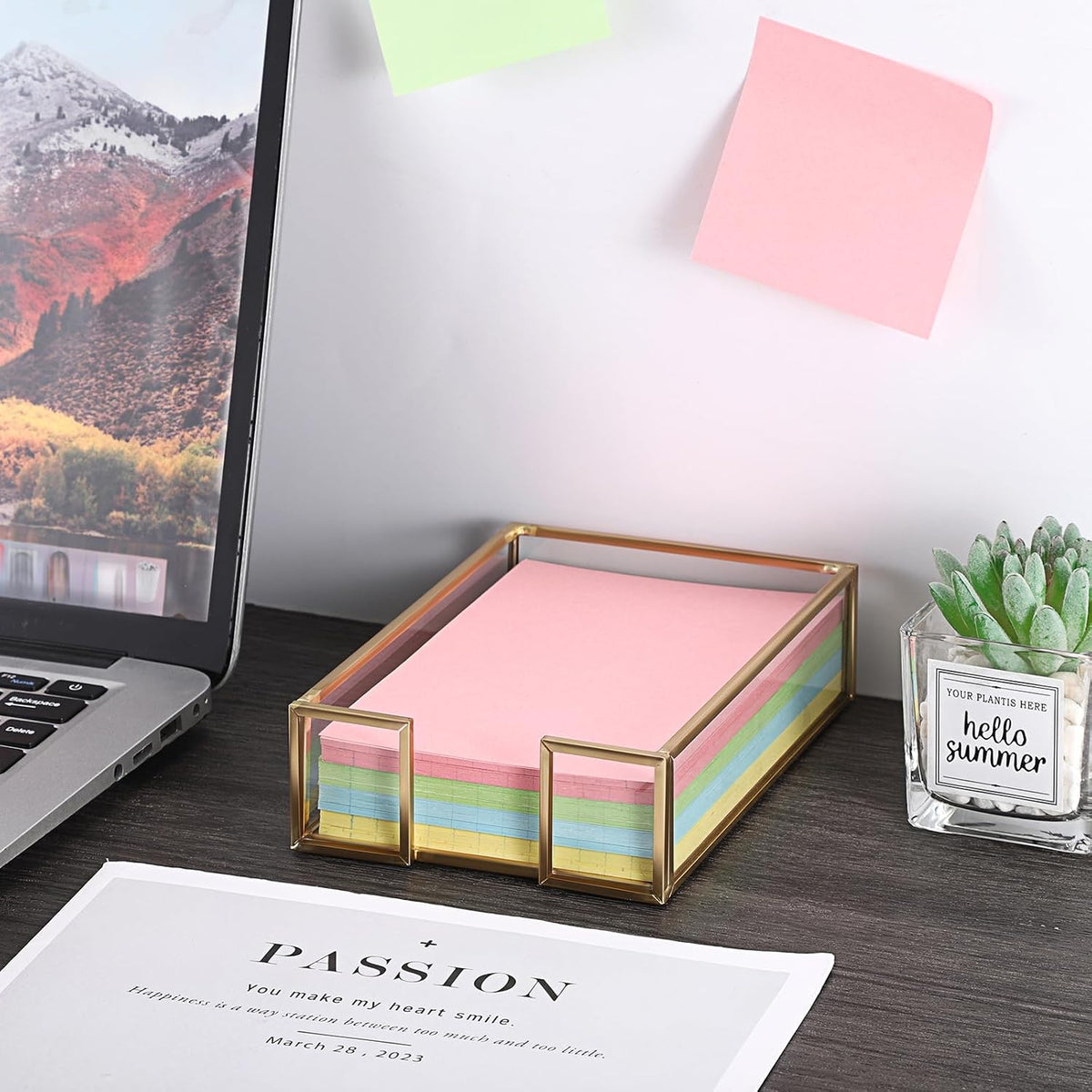 Metal Glass Sticky Note Holder for 3x3 Inch Sticky Notes
