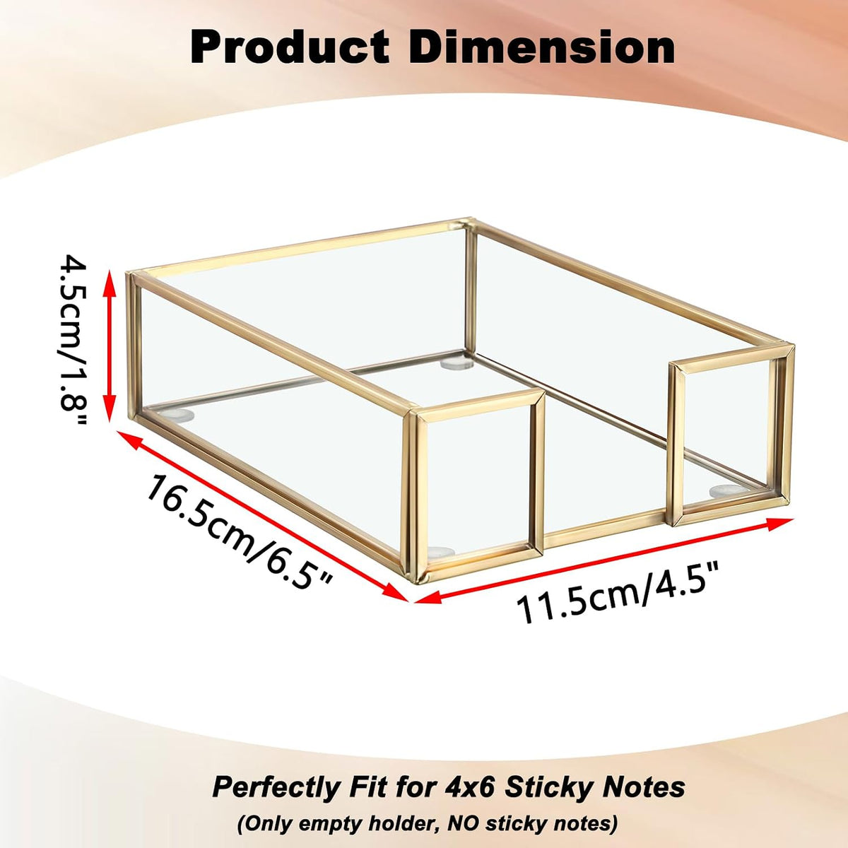 Metal Glass Sticky Note Holder for 3x3 Inch Sticky Notes