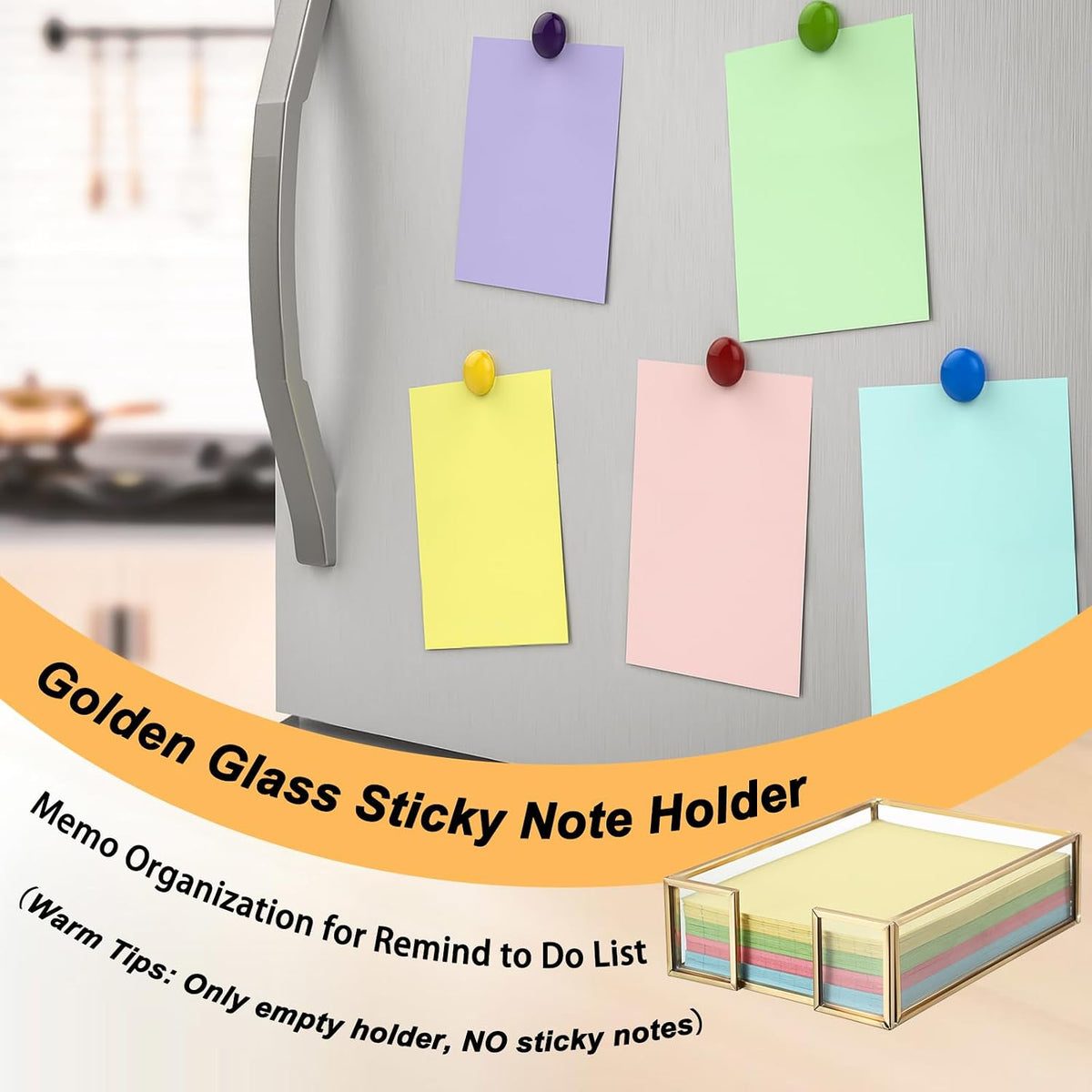 Metal Glass Sticky Note Holder for 3x3 Inch Sticky Notes