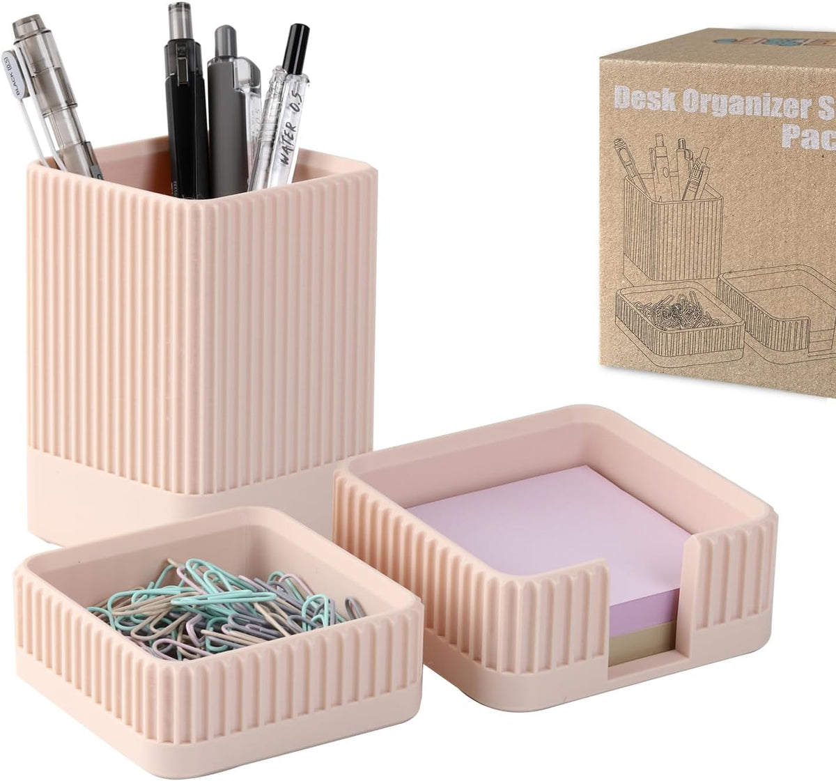 Aesthetic Desk Organizer Set,3-Piece Sturdy Plastic Office Accessories
