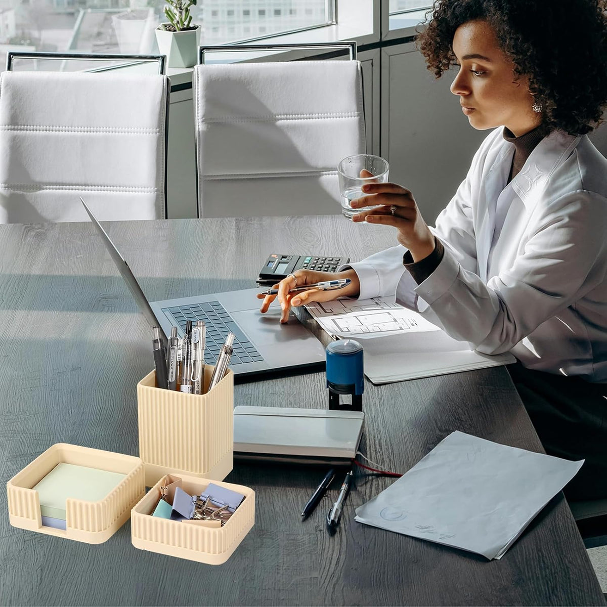 Aesthetic Desk Organizer Set,3-Piece Sturdy Plastic Office Accessories