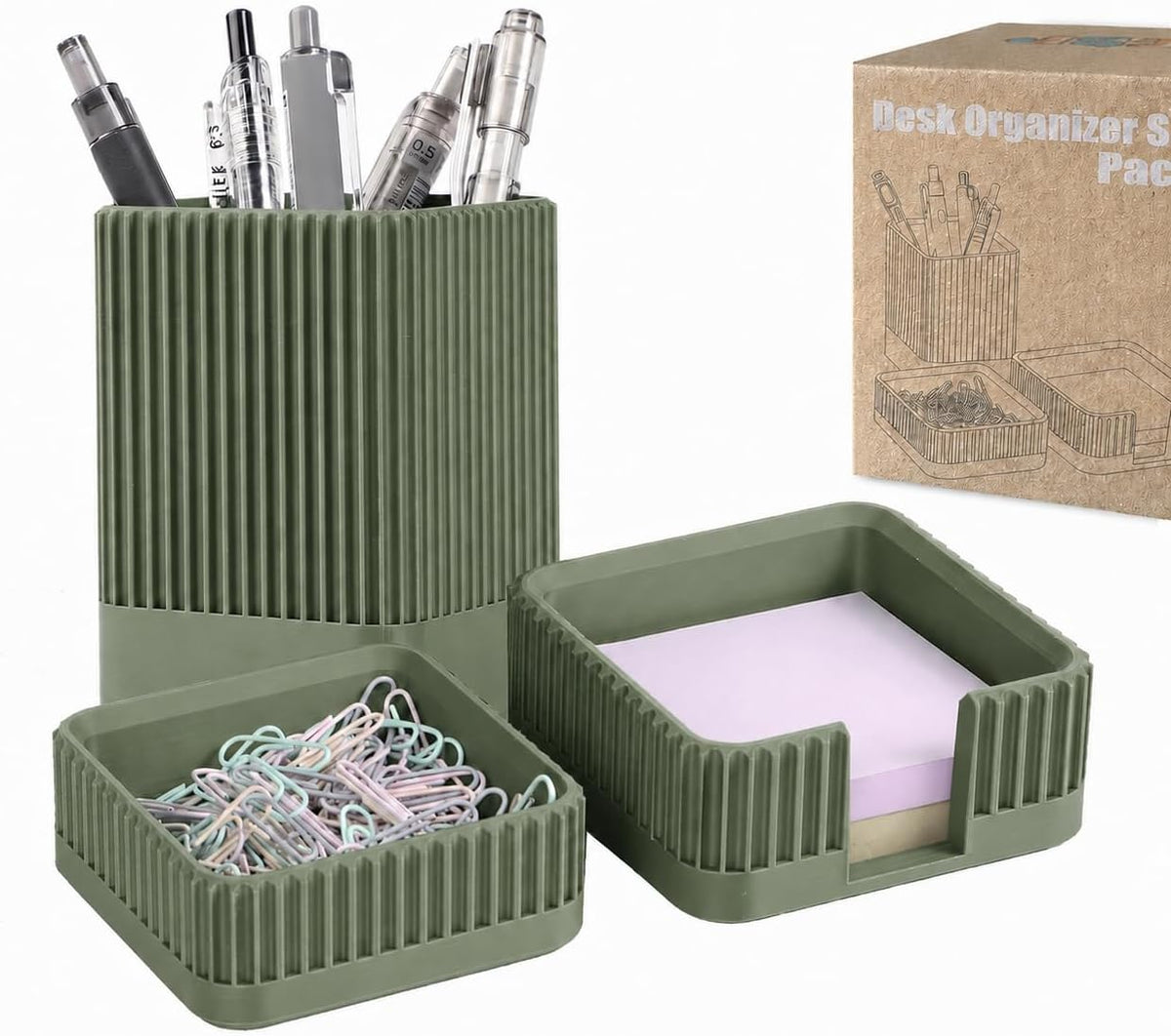 Aesthetic Desk Organizer Set,3-Piece Sturdy Plastic Office Accessories