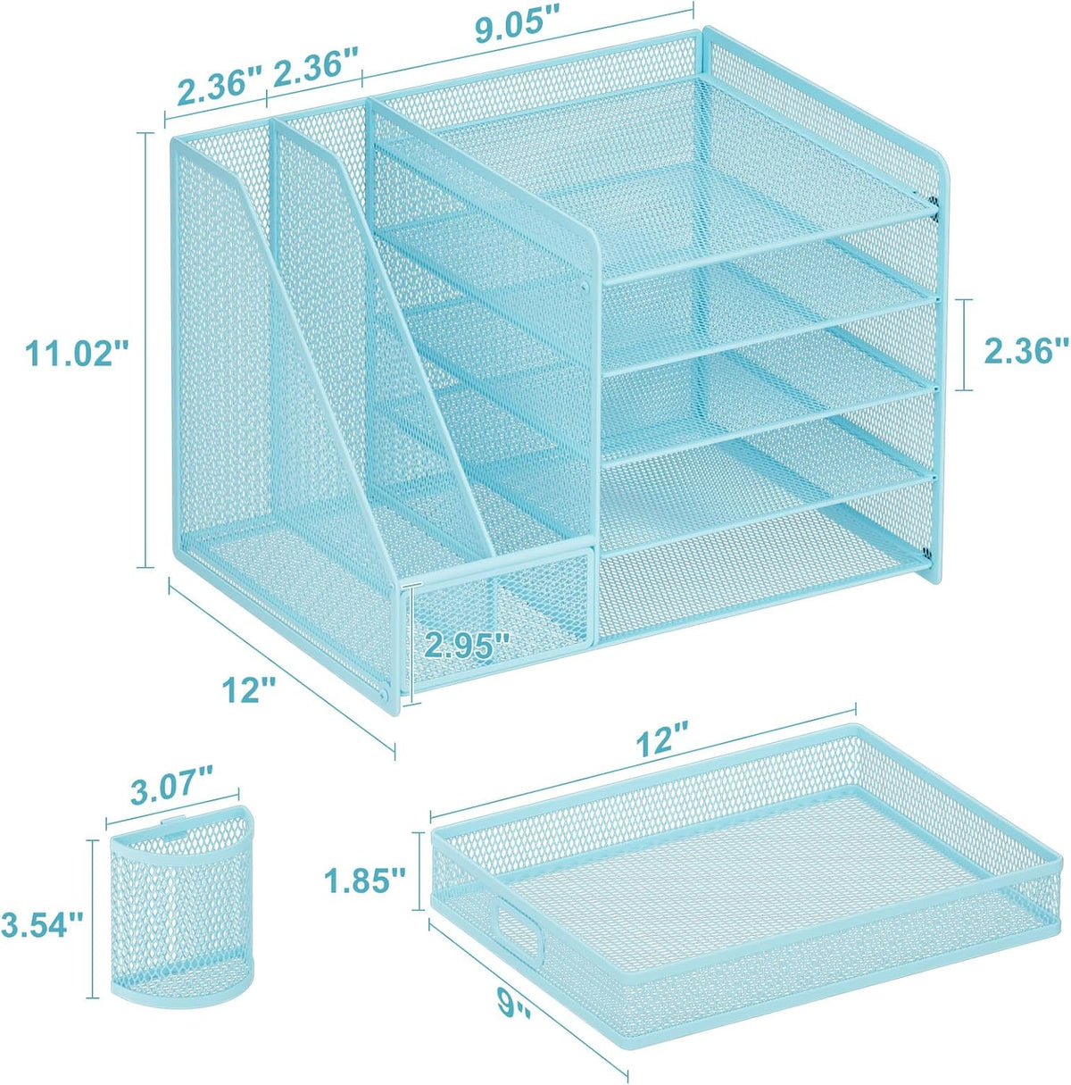 Desk Organizer with File Holder, 5-Tier Paper Letter Tray Organizer with Drawer and 2 Pen Holder, Mesh Desktop Organizer and Storage with Magazine Holder for Office Supplies(Black)