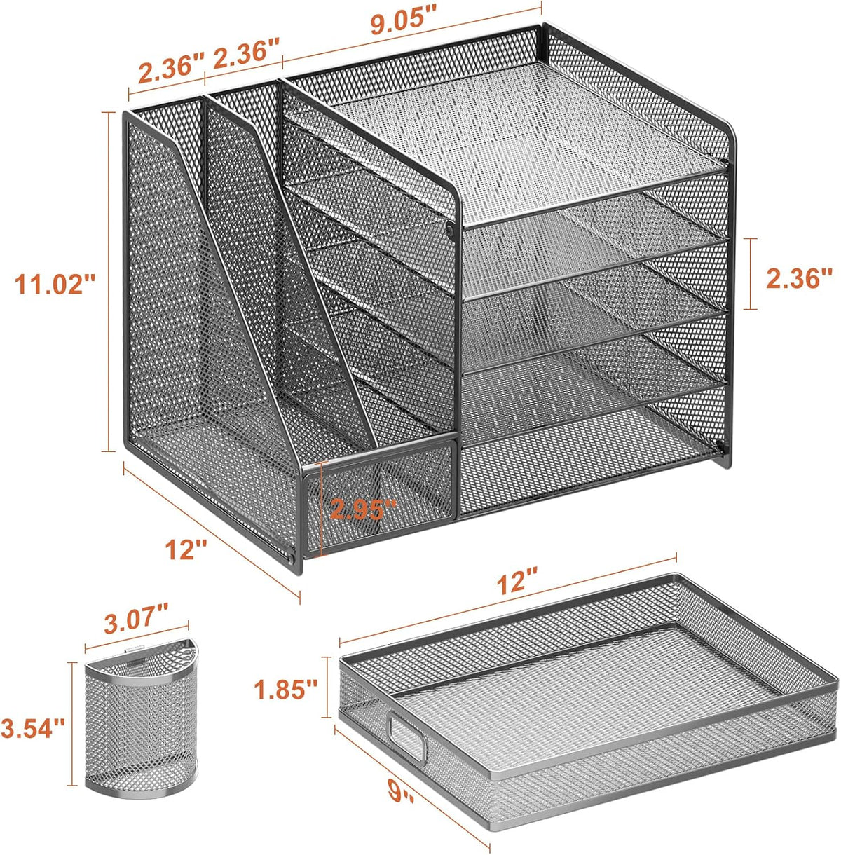 Desk Organizer with File Holder, 5-Tier Paper Letter Tray Organizer with Drawer and 2 Pen Holder, Mesh Desktop Organizer and Storage with Magazine Holder for Office Supplies(Black)