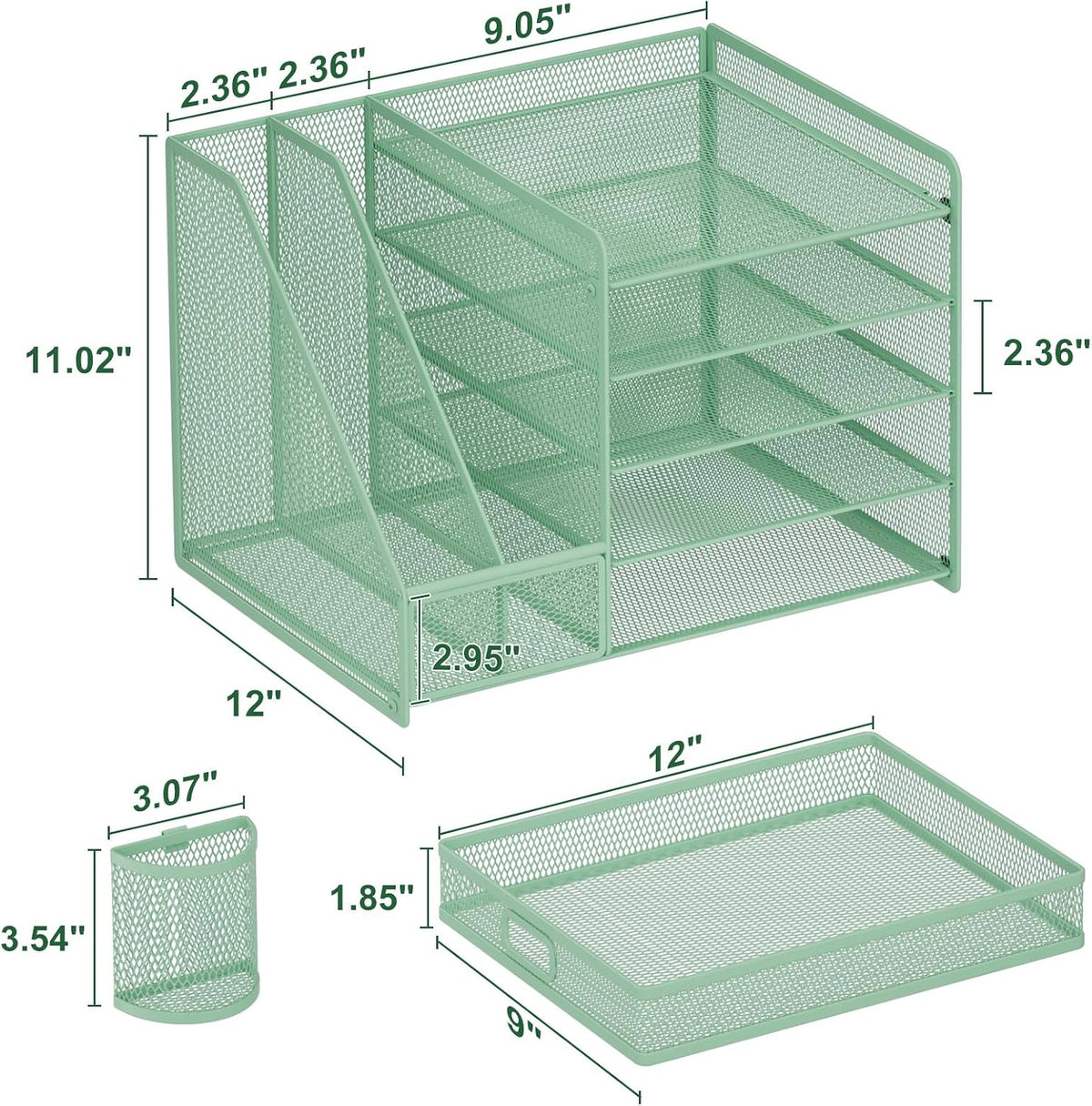 Desk Organizer with File Holder, 5-Tier Paper Letter Tray Organizer with Drawer and 2 Pen Holder, Mesh Desktop Organizer and Storage with Magazine Holder for Office Supplies(Black)