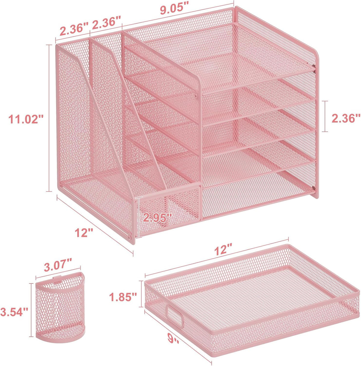 Desk Organizer with File Holder, 5-Tier Paper Letter Tray Organizer with Drawer and 2 Pen Holder, Mesh Desktop Organizer and Storage with Magazine Holder for Office Supplies(Black)