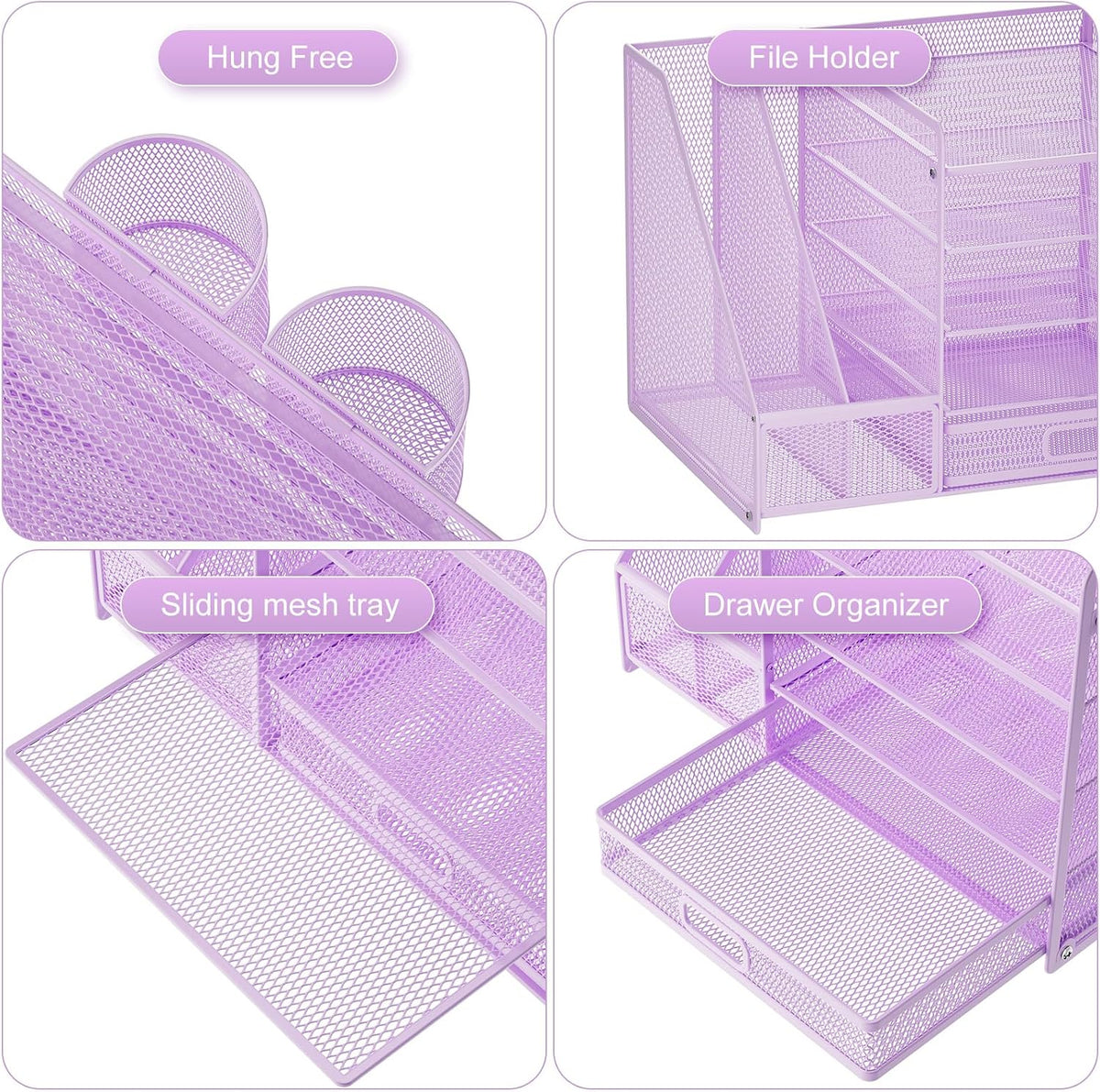 Desk Organizer with File Holder, 5-Tier Paper Letter Tray Organizer with Drawer and 2 Pen Holder, Mesh Desktop Organizer and Storage with Magazine Holder for Office Supplies(Black)