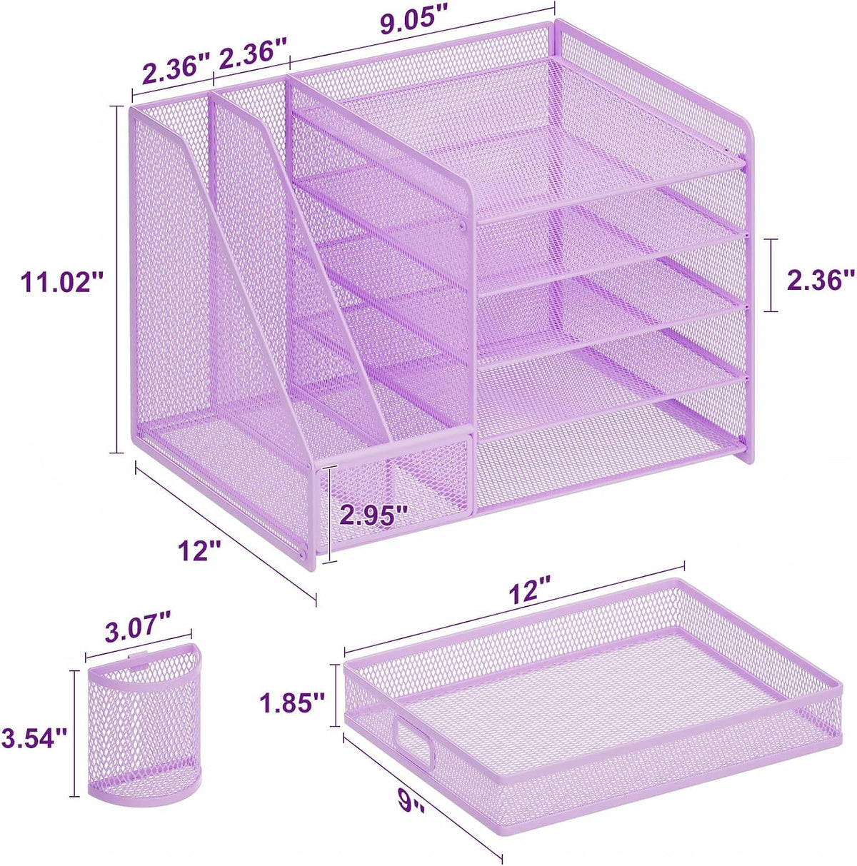 Desk Organizer with File Holder, 5-Tier Paper Letter Tray Organizer with Drawer and 2 Pen Holder, Mesh Desktop Organizer and Storage with Magazine Holder for Office Supplies(Black)