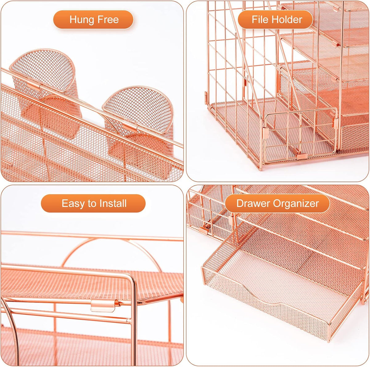 Desk Organizer with File Holder, 5-Tier Paper Letter Tray Organizer with Drawer and 2 Pen Holder, Mesh Desktop Organizer and Storage with Magazine Holder for Office Supplies(Black)