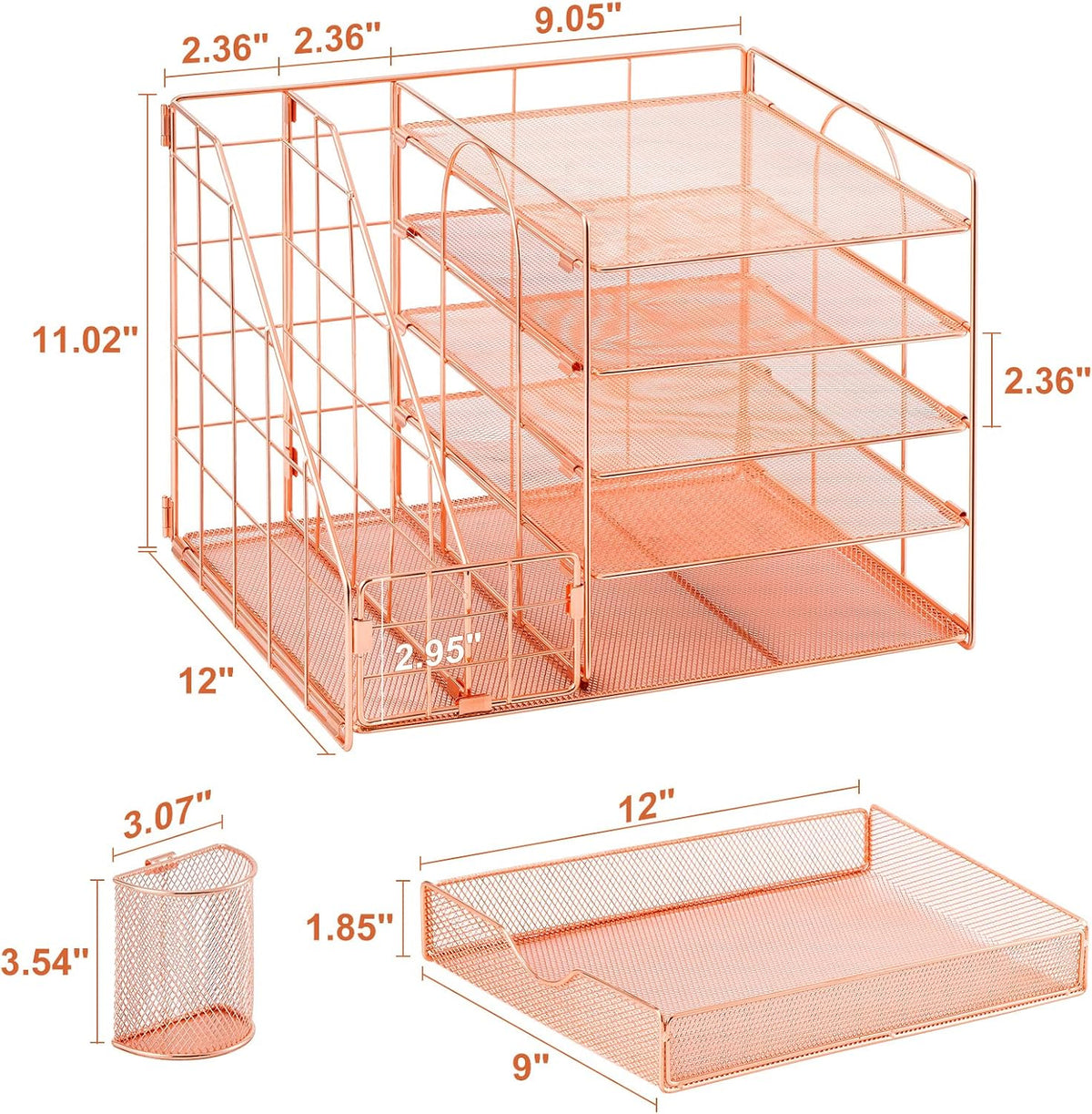 Desk Organizer with File Holder, 5-Tier Paper Letter Tray Organizer with Drawer and 2 Pen Holder, Mesh Desktop Organizer and Storage with Magazine Holder for Office Supplies(Black)